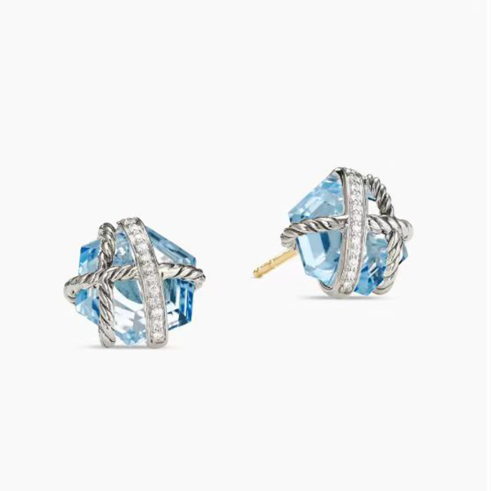 David Yurman hexagonal blue crystal stud earrings